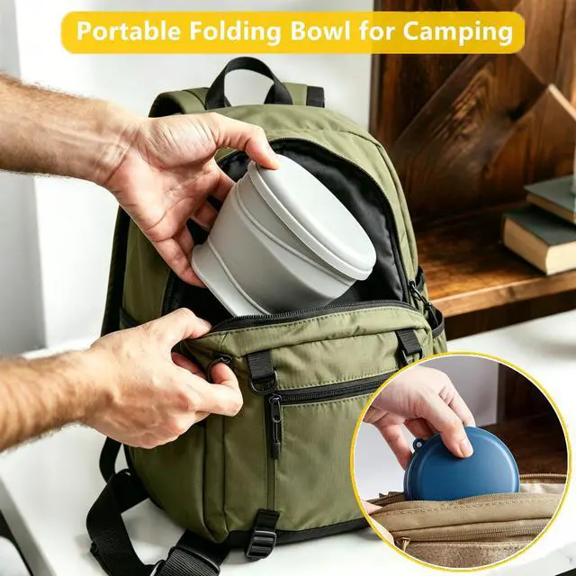 Alt view image 7 of 7 - Collapsible Bowl for Camping, Silicone Collapsible Bowl with Lid (Blue, 17.0, ounces)
