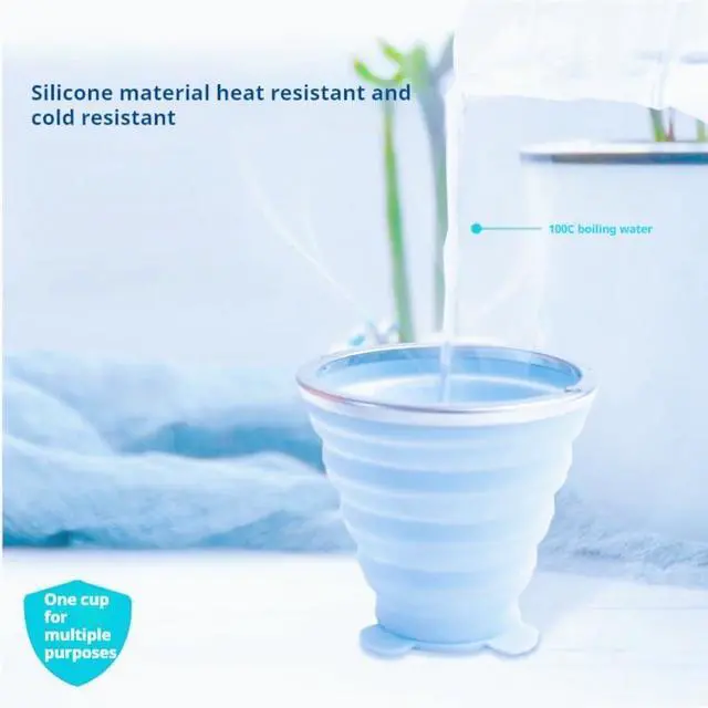 Alt view image 3 of 7 - Silicone Collapsible Travel Cup with Lid, 270ml, Blue