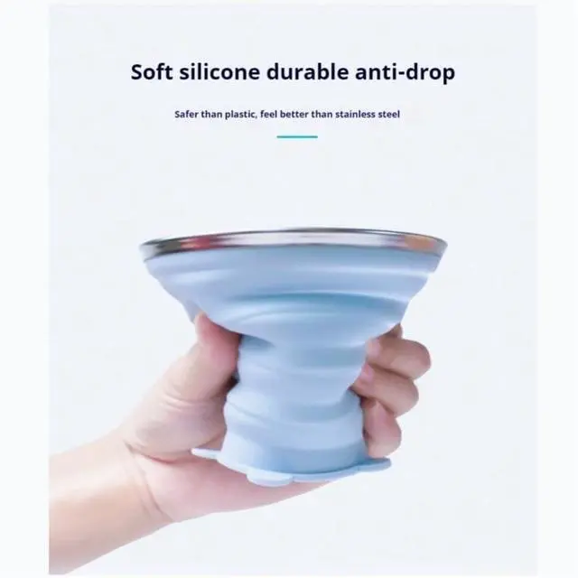 Alt view image 4 of 7 - Silicone Collapsible Travel Cup with Lid, 270ml, Blue