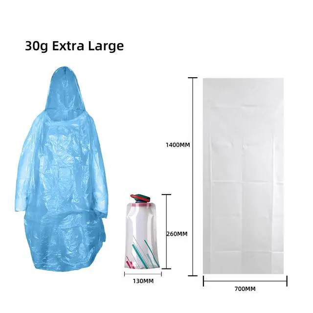 Alt view image 3 of 6 - Travel Essential Kit for Outdoor Enthusiasts | Disposable Bath Towel + Rain Poncho + Collapsible Silicone Water Bottle | Compact Set for Soccer Cup,Stadium Games, Camping, Hiking