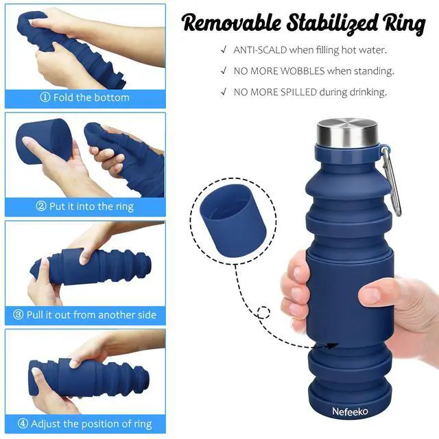 Alt view image 2 of 7 - Collapsible Water Bottle, Reuseable BPA Free Silicone Water Bottles