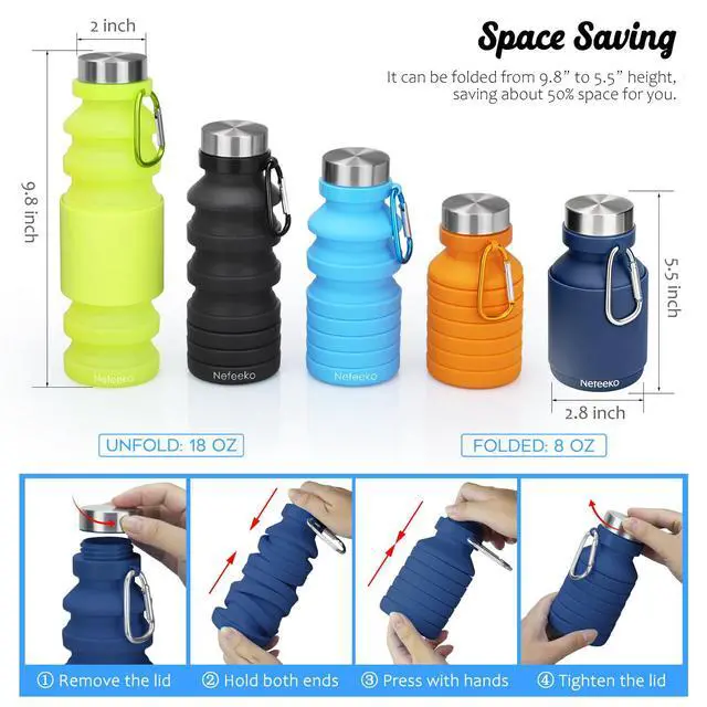 Alt view image 5 of 7 - Collapsible Water Bottle, Reuseable BPA Free Silicone Water Bottles