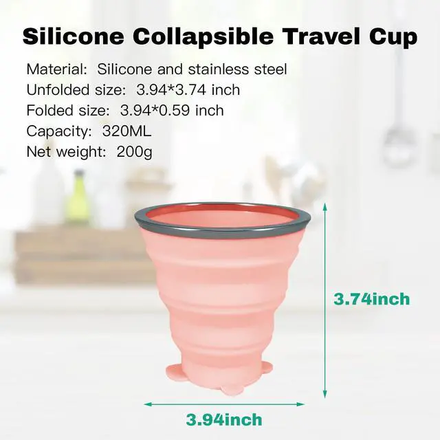 Alt view image 3 of 6 - Collapsible Silicone Cup 320ml Portable Folding Travel Cup Leakproof Pink&Green&Blue&Light Grey 10.82oz