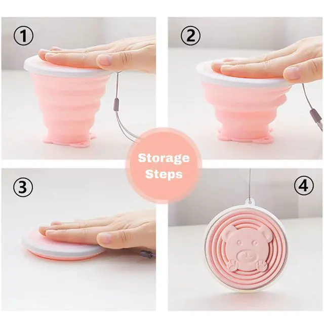Alt view image 4 of 6 - Collapsible Silicone Cup 320ml Portable Folding Travel Cup Leakproof Pink&Green&Blue&Light Grey 10.82oz