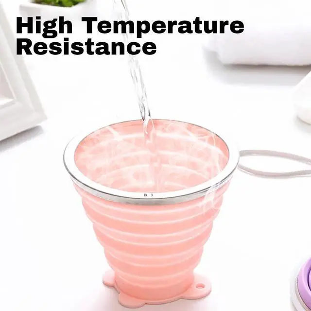 Alt view image 5 of 6 - Collapsible Silicone Cup 320ml Portable Folding Travel Cup Leakproof Pink&Green&Blue&Light Grey 10.82oz