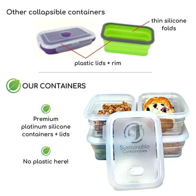 Alt view image 4 of 6 - Premium Silicone Collapsible Food Storage Containers with Silicone Leakproof Lids, BPA Free, LFGB Food-Grade Certified, Compact, Reusable Lunch Snack Box, Microwave Safe, 2.8 Cups 3 Pk