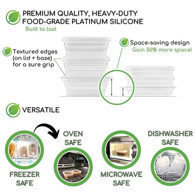 Alt view image 5 of 6 - Premium Silicone Collapsible Food Storage Containers with Silicone Leakproof Lids, BPA Free, LFGB Food-Grade Certified, Compact, Reusable Lunch Snack Box, Microwave Safe, 2.8 Cups 3 Pk