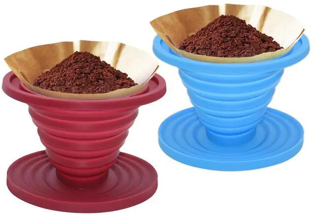 Main image of 2 Pcs Collapsible Pour Over Coffee Dripper,Reusable Silicone Coffee Filter Holder,Food Grade Silicone,Suitable For Camping,Picnic,Party,Traveling,Office(Blue + Red)