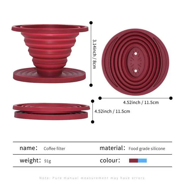 Alt view image 2 of 7 - 2 Pcs Collapsible Pour Over Coffee Dripper,Reusable Silicone Coffee Filter Holder,Food Grade Silicone,Suitable For Camping,Picnic,Party,Traveling,Office(Blue + Red)