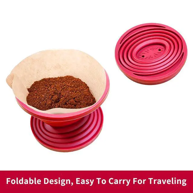 Alt view image 3 of 7 - 2 Pcs Collapsible Pour Over Coffee Dripper,Reusable Silicone Coffee Filter Holder,Food Grade Silicone,Suitable For Camping,Picnic,Party,Traveling,Office(Blue + Red)