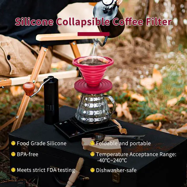 Alt view image 5 of 7 - 2 Pcs Collapsible Pour Over Coffee Dripper,Reusable Silicone Coffee Filter Holder,Food Grade Silicone,Suitable For Camping,Picnic,Party,Traveling,Office(Blue + Red)