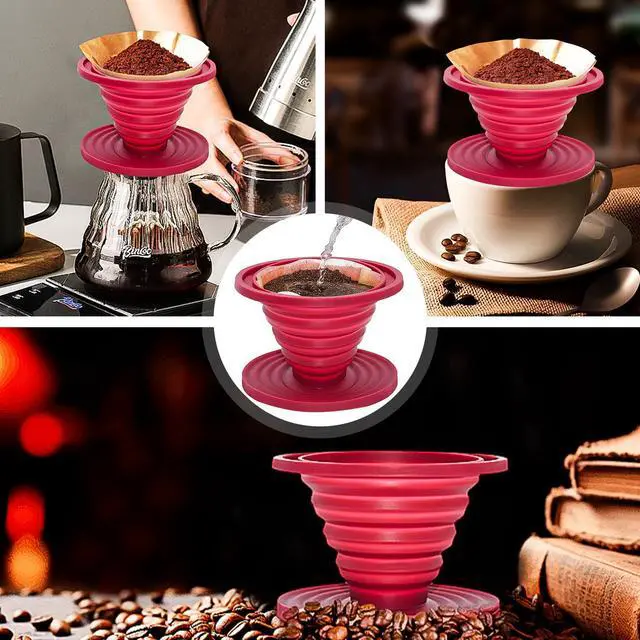 Alt view image 6 of 7 - 2 Pcs Collapsible Pour Over Coffee Dripper,Reusable Silicone Coffee Filter Holder,Food Grade Silicone,Suitable For Camping,Picnic,Party,Traveling,Office(Blue + Red)