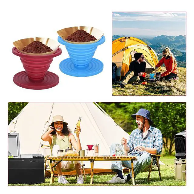 Alt view image 7 of 7 - 2 Pcs Collapsible Pour Over Coffee Dripper,Reusable Silicone Coffee Filter Holder,Food Grade Silicone,Suitable For Camping,Picnic,Party,Traveling,Office(Blue + Red)