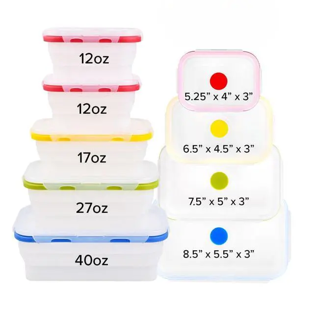 Alt view image 3 of 7 - Collapsible Food Storage Containers, 5 Piece, 12-40 oz