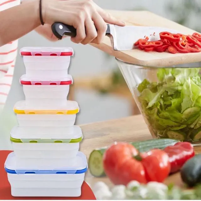 Alt view image 2 of 7 - Collapsible Food Storage Containers, 5 Piece, 12-40 oz