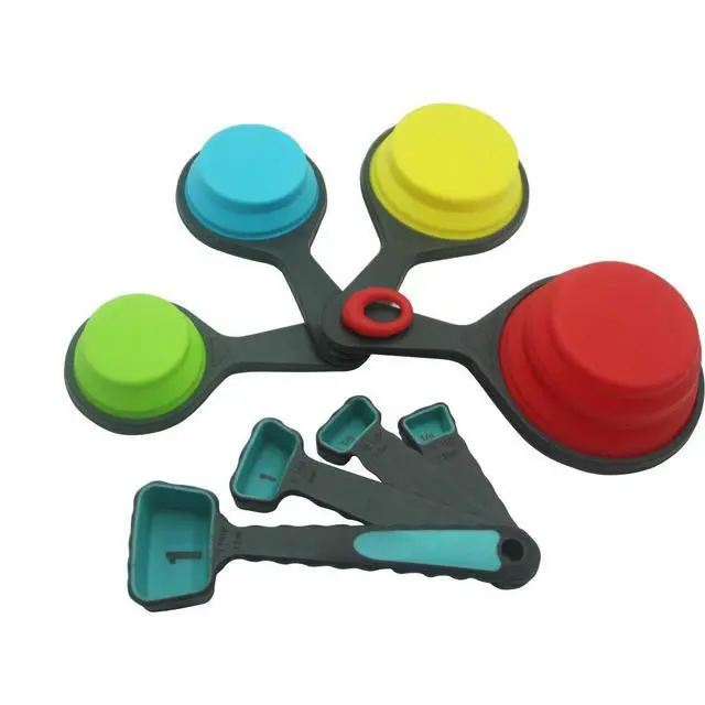 Alt view image 6 of 7 - Collapsible Measuring Cups and Spoons, Portable Measuring CupFood Grade Silicone for Liquid & Dry Measuring, 8 Piece Kitchen Measuring Tool