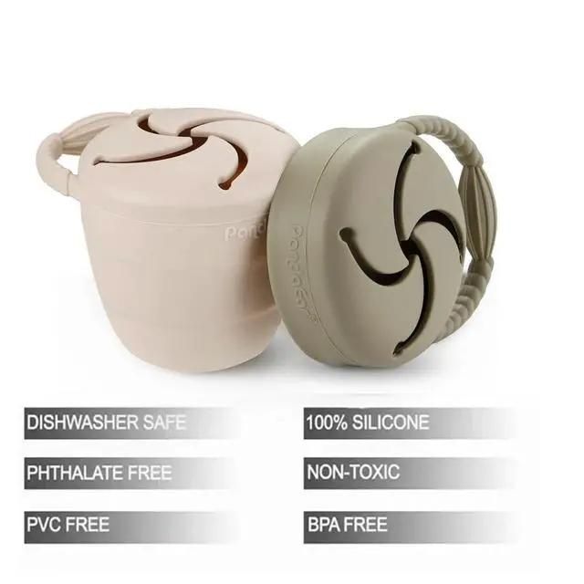 Alt view image 2 of 7 - Silicone Snack Containers, Collapsible Toddler Snack Cups Spill Proof Food Catcher for Toddler Baby, Pack of 2 (Light Tan/Walnut)