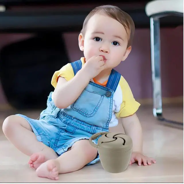 Alt view image 3 of 7 - Silicone Snack Containers, Collapsible Toddler Snack Cups Spill Proof Food Catcher for Toddler Baby, Pack of 2 (Light Tan/Walnut)