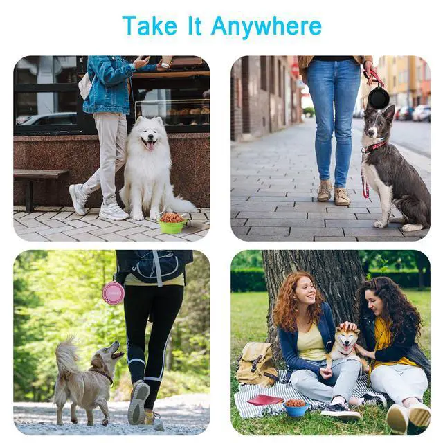 Alt view image 5 of 7 - Silicone Collapsible Dog Bowls, BPA Free Dishwasher Safe, Portable Foldable Expandable Travel Bowl, Food Water Feeding Cup Dish for Dogs Cats with 2 Carabiners (Turquoise, Tan)