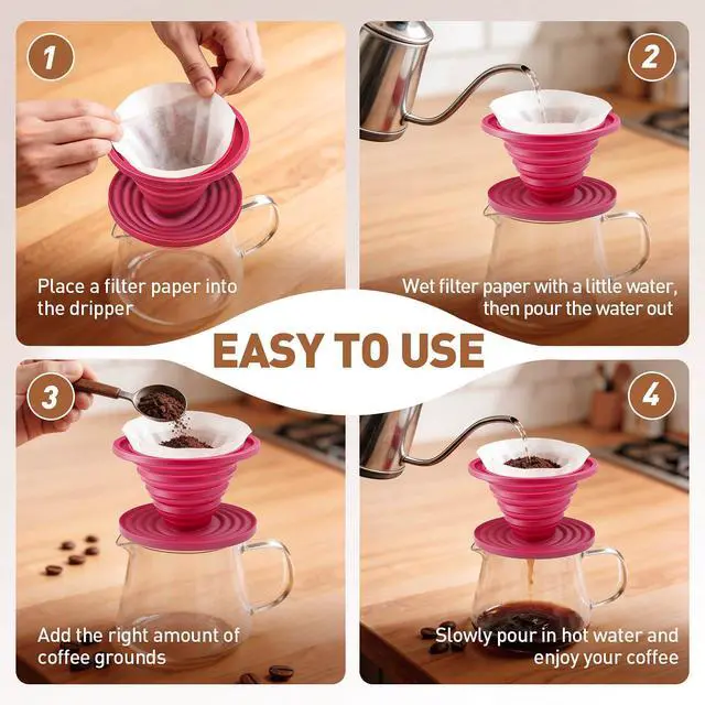 Alt view image 3 of 7 - Collapsible Pour Over Coffee Dripper, Silicone Filter Holder