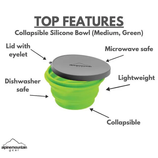 Alt view image 2 of 6 - Collapsible Silicone Bowl with Lid for Camping and Backpacking - Camping Dishware Gear Essentials in Small/Medium/Large (Made by Caddis Sports) (Medium (Green))