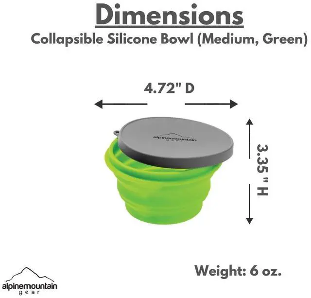 Alt view image 4 of 6 - Collapsible Silicone Bowl with Lid for Camping and Backpacking - Camping Dishware Gear Essentials in Small/Medium/Large (Made by Caddis Sports) (Medium (Green))