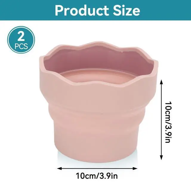 Alt view image 2 of 7 - Collapsible Paint Brush Washer, Brush Holder Cleaner Painting Water Cup Portable Silicone Washing Bucket for Watercolor Oil Painting(Pink)