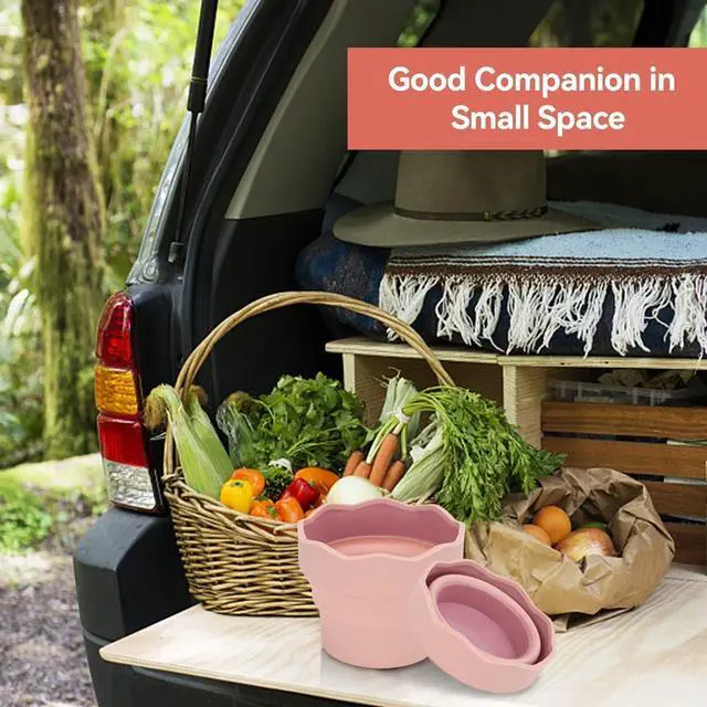 Alt view image 3 of 7 - Collapsible Paint Brush Washer, Brush Holder Cleaner Painting Water Cup Portable Silicone Washing Bucket for Watercolor Oil Painting(Pink)