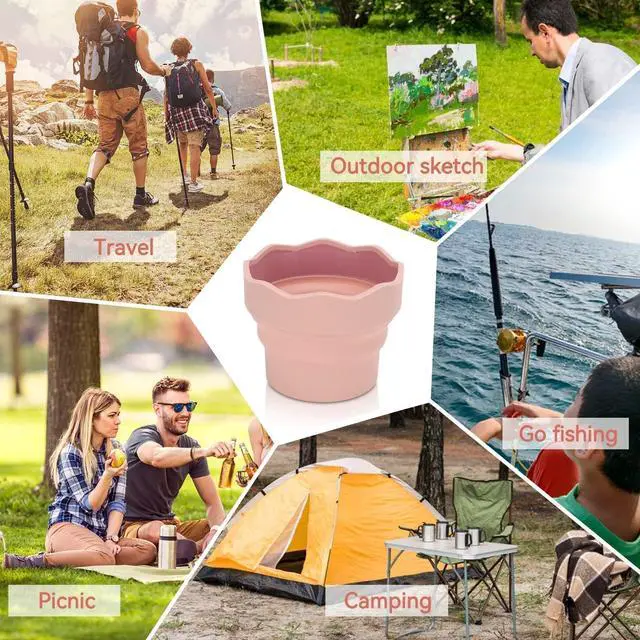 Alt view image 4 of 7 - Collapsible Paint Brush Washer, Brush Holder Cleaner Painting Water Cup Portable Silicone Washing Bucket for Watercolor Oil Painting(Pink)