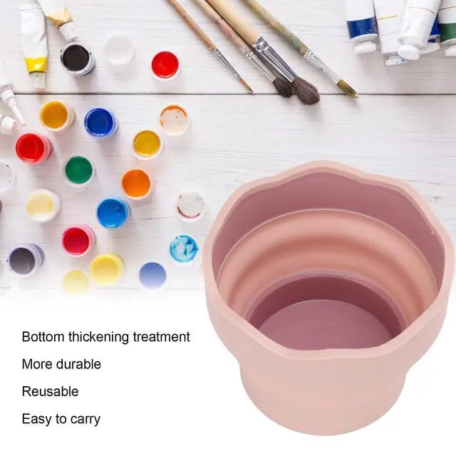 Alt view image 7 of 7 - Collapsible Paint Brush Washer, Brush Holder Cleaner Painting Water Cup Portable Silicone Washing Bucket for Watercolor Oil Painting(Pink)