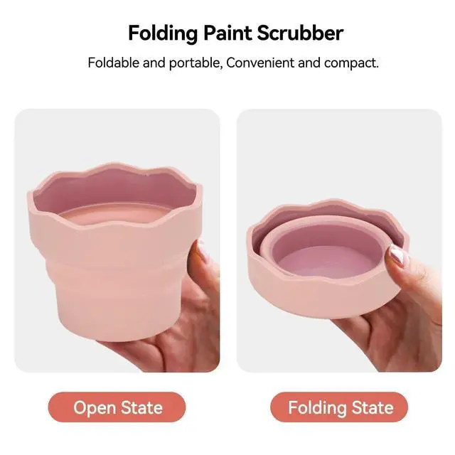 Alt view image 5 of 7 - Collapsible Paint Brush Washer, Brush Holder Cleaner Painting Water Cup Portable Silicone Washing Bucket for Watercolor Oil Painting(Pink)