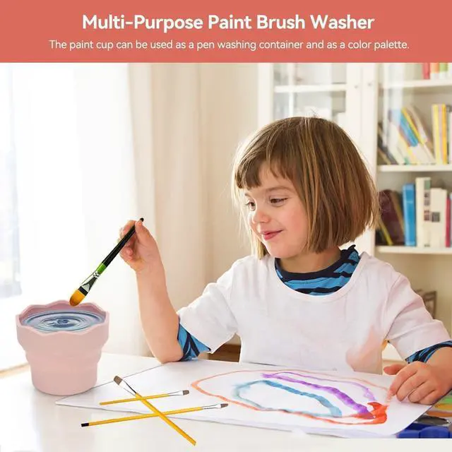 Alt view image 6 of 7 - Collapsible Paint Brush Washer, Brush Holder Cleaner Painting Water Cup Portable Silicone Washing Bucket for Watercolor Oil Painting(Pink)