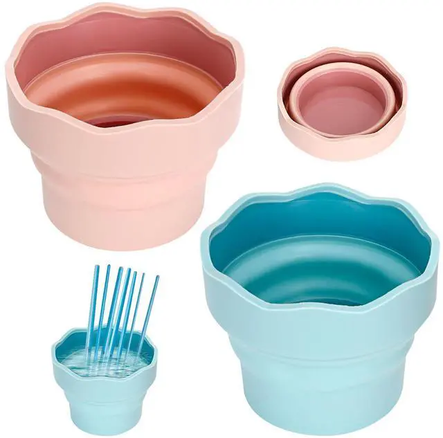 Main image of 2 Pcs Collapsible Silicone Paint Brush Washers for Watercolor & Oil Paint