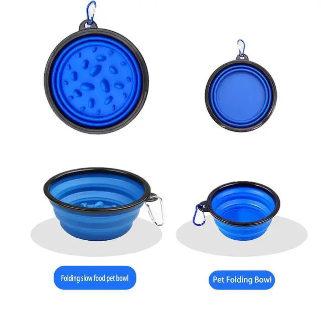 Alt view image 2 of 7 - Pet Blue Collapsible Bowl Double Set - Slow Feeder Anti-Choke Bowl + Outdoor Portable,Foldable Dog Drinking,Slow Speed,Food&Dog pet Folding,Convenient,Foldable Blue