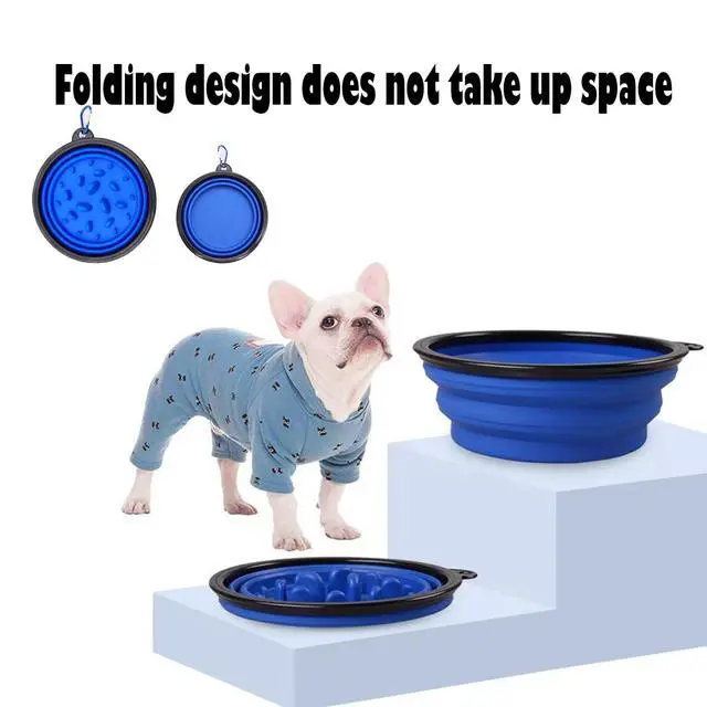 Alt view image 5 of 7 - Pet Blue Collapsible Bowl Double Set - Slow Feeder Anti-Choke Bowl + Outdoor Portable,Foldable Dog Drinking,Slow Speed,Food&Dog pet Folding,Convenient,Foldable Blue