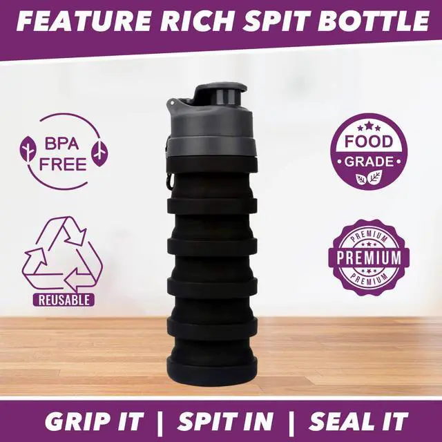 Alt view image 3 of 7 - Spittoon for Chewing Tobacco | Portable Spit Cup, Collapsible Silicone Dip Spitting Accessories | Spill Resistant Spitter Jug with Lid | Travel Spitune 17 Oz, Black (Black)