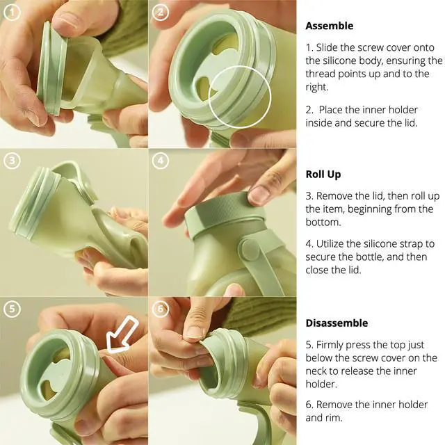 Alt view image 6 of 7 - Collapsible Water Bottle Lightweight, Foldable Silicone Bottle for Travel, Hiking, and Camping (16.9oz, Made in Korea, Sand Beige)