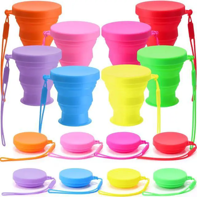 Main image of Collapsible Travel Cups with Lids 7 oz Silicone Folding Camping Cup Reusable Drinking Cup Sets for Outdoor Hiking Camping and Travel(Rainbow Colors)