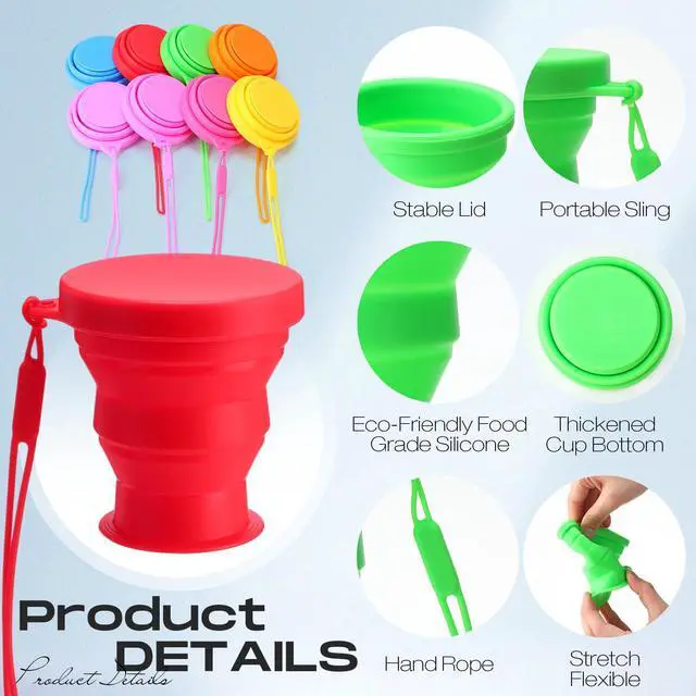Alt view image 3 of 7 - Collapsible Travel Cups with Lids 7 oz Silicone Folding Camping Cup Reusable Drinking Cup Sets for Outdoor Hiking Camping and Travel(Rainbow Colors)