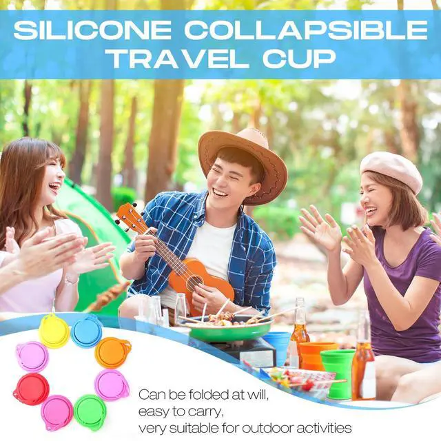 Alt view image 5 of 7 - Collapsible Travel Cups with Lids 7 oz Silicone Folding Camping Cup Reusable Drinking Cup Sets for Outdoor Hiking Camping and Travel(Rainbow Colors)