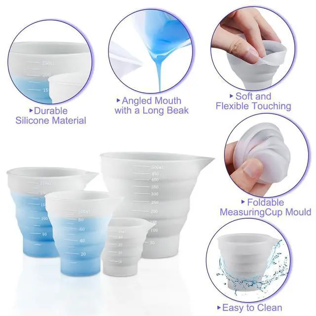 Alt view image 3 of 7 - Silicone Resin Measure Cups Graduated Silicone Measuring Collapsible Silicone Measuring Cups,50ml/100/250ml/500ml Silicon Mixing Cups, for Epoxy Molds,Tumbler Making,Paint Making