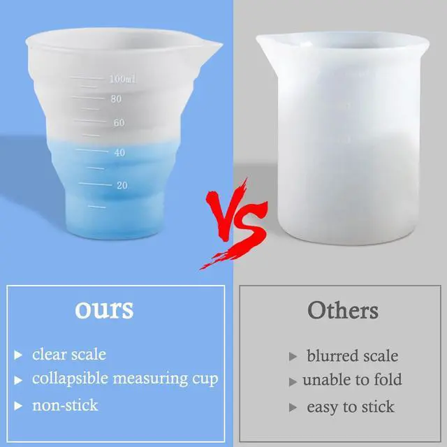 Alt view image 4 of 7 - Silicone Resin Measure Cups Graduated Silicone Measuring Collapsible Silicone Measuring Cups,50ml/100/250ml/500ml Silicon Mixing Cups, for Epoxy Molds,Tumbler Making,Paint Making