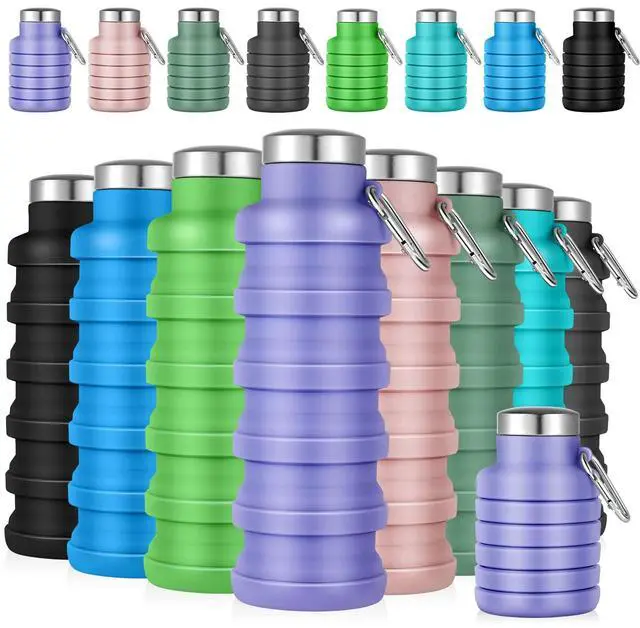 Main image of Collapsible Water Bottles Bulk, 17 oz Portable Reusable Silicone Water Bottle, Foldable Bottles for Travel Gym Camping Hiking, Leak Proof Sports Bottle with Carabiner(Fresh Colors)