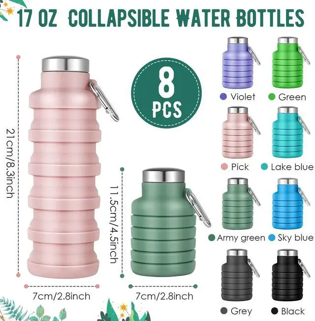 Alt view image 2 of 7 - Collapsible Water Bottles Bulk, 17 oz Portable Reusable Silicone Water Bottle, Foldable Bottles for Travel Gym Camping Hiking, Leak Proof Sports Bottle with Carabiner(Fresh Colors)