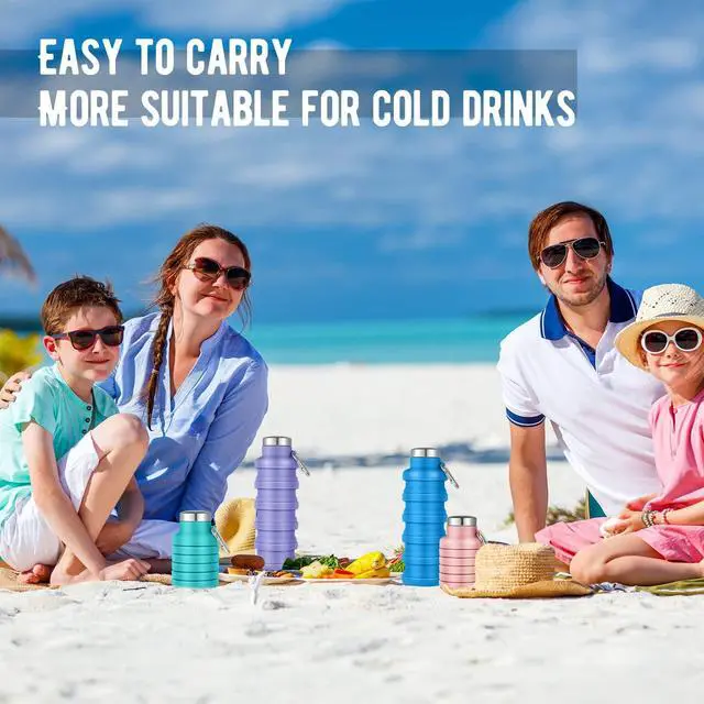Alt view image 4 of 7 - Collapsible Water Bottles Bulk, 17 oz Portable Reusable Silicone Water Bottle, Foldable Bottles for Travel Gym Camping Hiking, Leak Proof Sports Bottle with Carabiner(Fresh Colors)