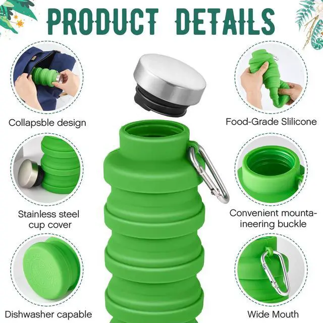Alt view image 3 of 7 - Collapsible Water Bottles Bulk, 17 oz Portable Reusable Silicone Water Bottle, Foldable Bottles for Travel Gym Camping Hiking, Leak Proof Sports Bottle with Carabiner(Fresh Colors)