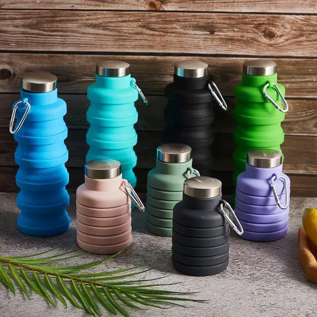 Alt view image 7 of 7 - Collapsible Water Bottles Bulk, 17 oz Portable Reusable Silicone Water Bottle, Foldable Bottles for Travel Gym Camping Hiking, Leak Proof Sports Bottle with Carabiner(Fresh Colors)