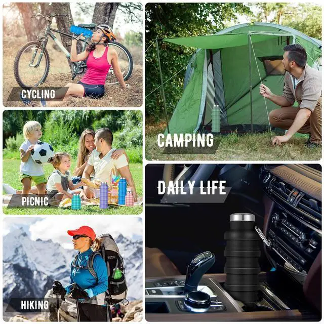 Alt view image 6 of 7 - Collapsible Water Bottles Bulk, 17 oz Portable Reusable Silicone Water Bottle, Foldable Bottles for Travel Gym Camping Hiking, Leak Proof Sports Bottle with Carabiner(Fresh Colors)