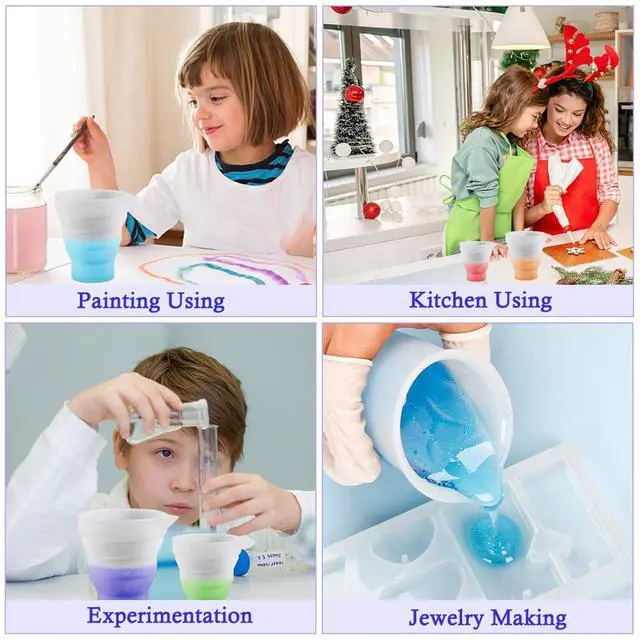 Alt view image 6 of 7 - Silicone Resin Measure Cups Graduated Silicone Measuring Collapsible Silicone Measuring Cups,50ml/100/250ml/500ml Silicon Mixing Cups, for Epoxy Molds,Tumbler Making,Paint Making