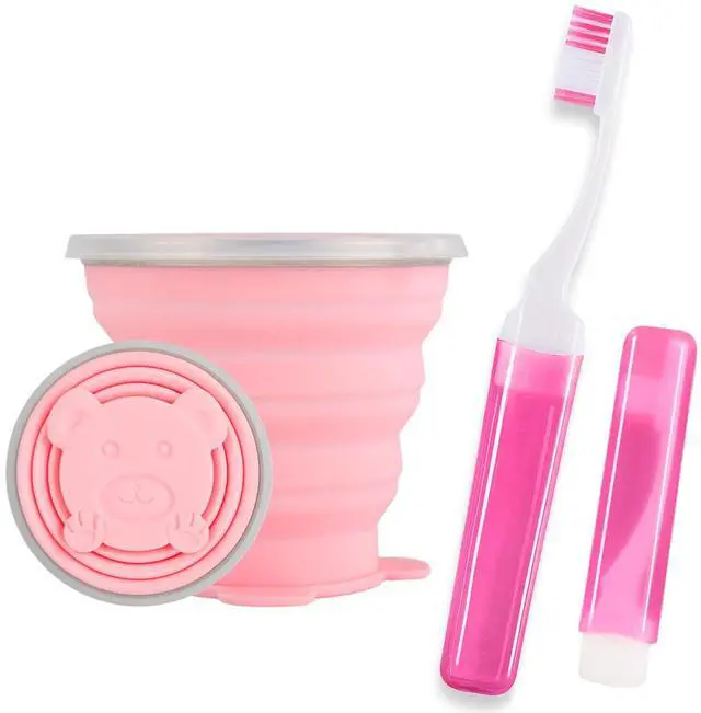 Main image of Toothbrush Travel Case, Travel Toothbrush Silicone Collapsible Toothbrush Cup, Travel Toothbrush Set Suitable for Business Camping Travel or Daily Use (Pink)